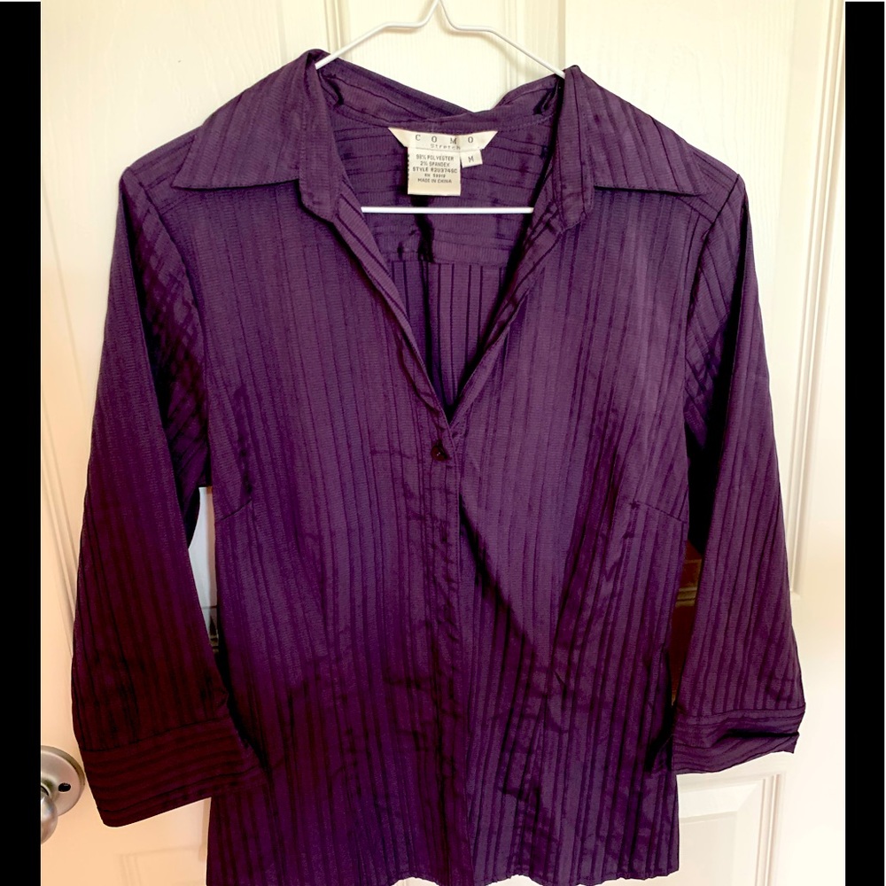 Como purple 3/4 button down collar blouse M